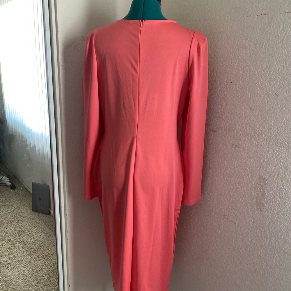 SOLD Coral Pink Bandage Bodycon Asymmetrical Knee-length studded dress Size XL - Picture 3 of 5